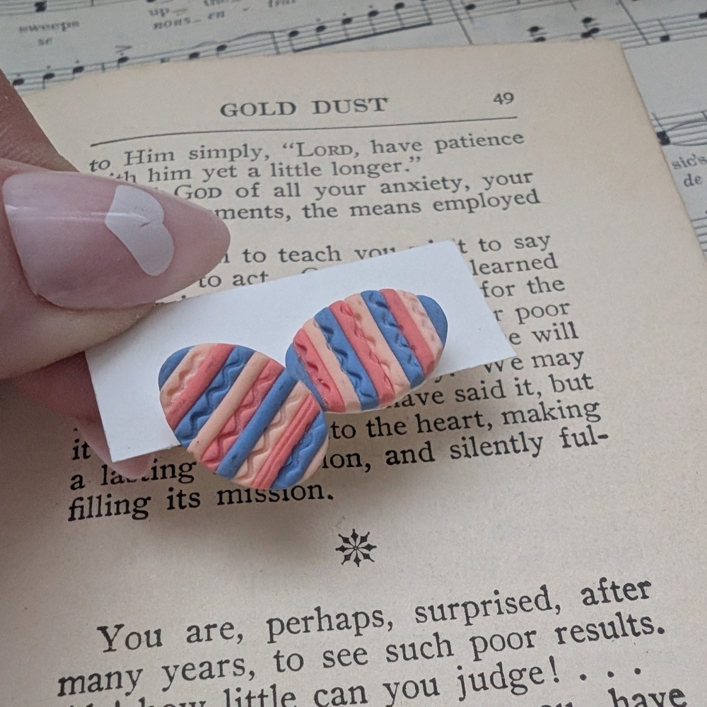 Striped Easter Egg Heart Earrings